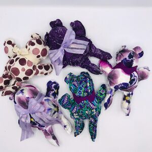 Plush Decorative Bear - Purple Floral and Patterned Fabric